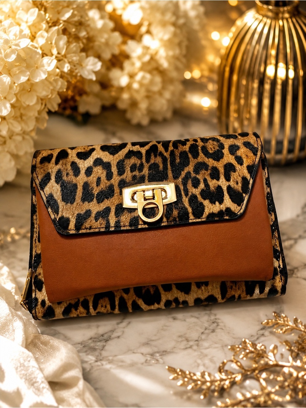 Leopard Print Crossbody Wallet / Clutch with Removable Strap – New